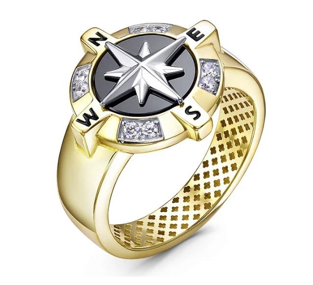 Ювелирное изделие - Кольцо из желтого золота с ониксом и фианитами в магазине Best-Gold 152078