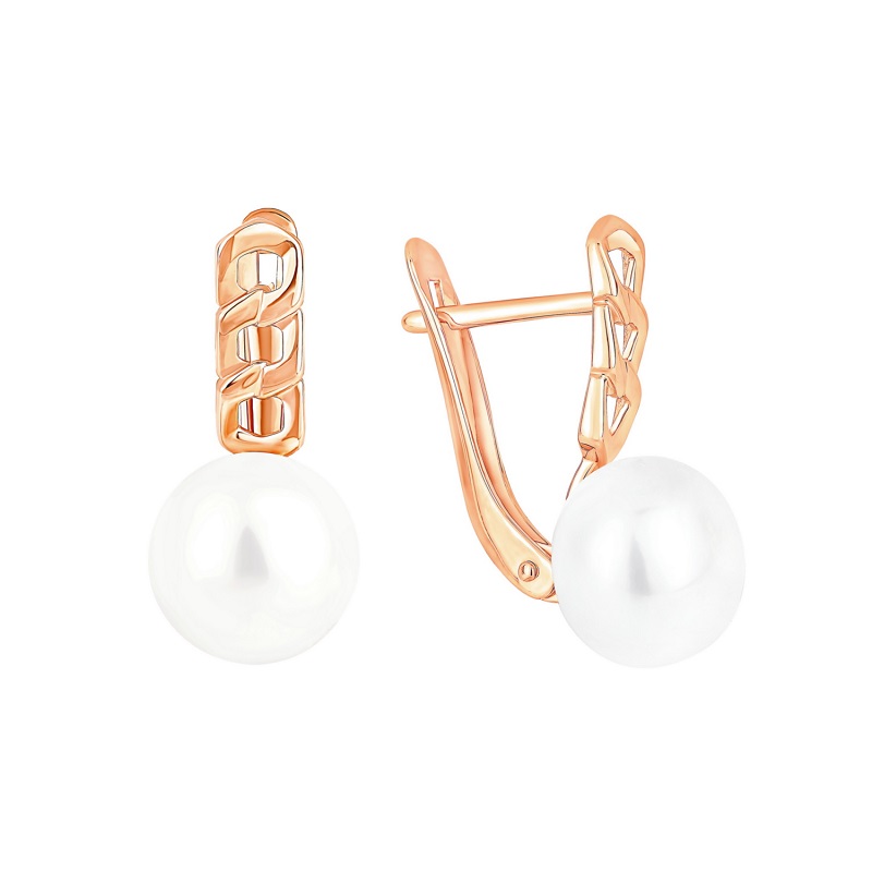 Ювелирное изделие - Серьги из красного золота с жемчугом в магазине Best-Gold 152938