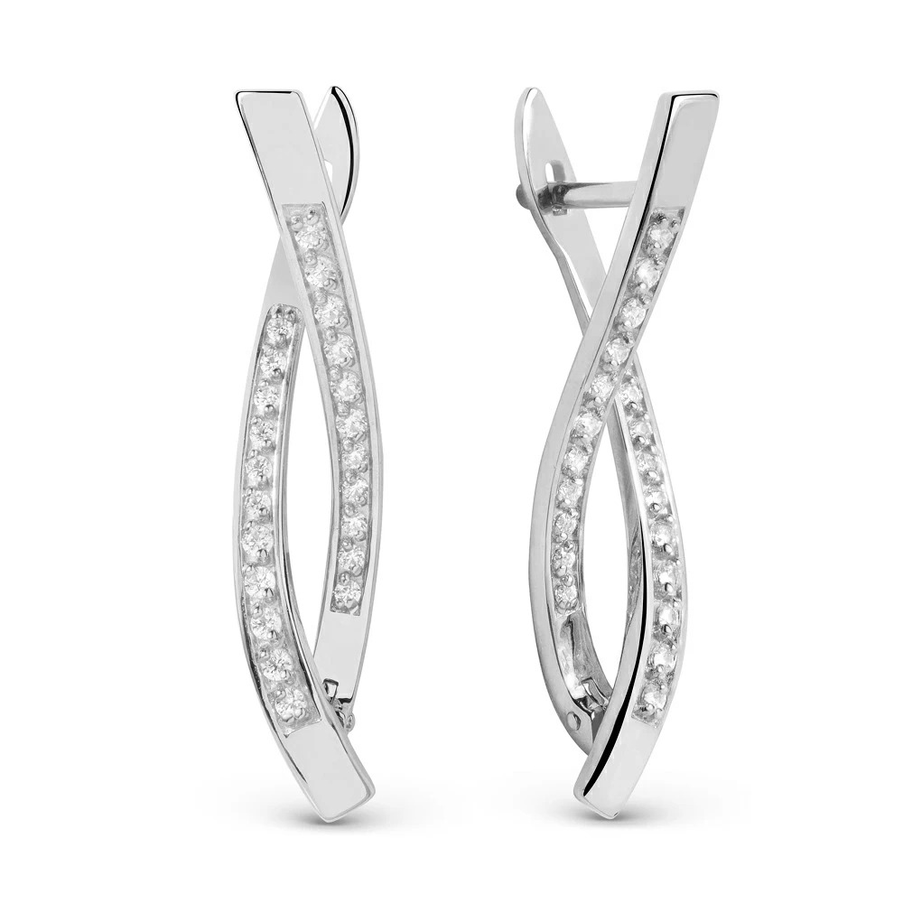 Ювелирное изделие - Серьги из белого золота с фианитами в магазине Best-Gold 033781