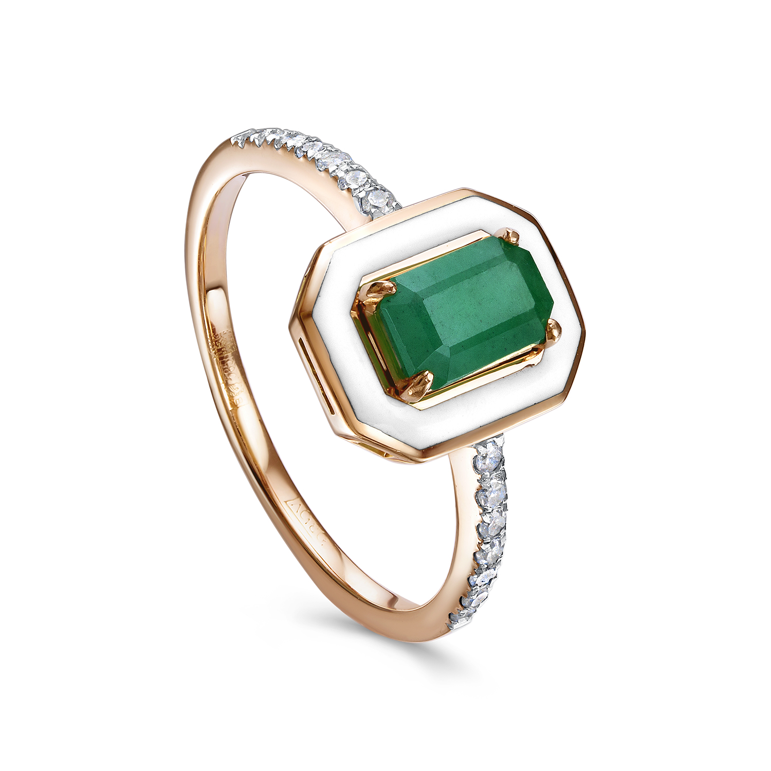 Ювелирное изделие - Кольцо из красного золота с изумрудом и бриллиантами в магазине Best-Gold 134821