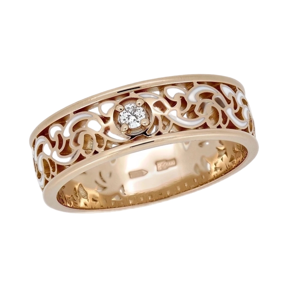 Ювелирное изделие - Обручальное кольцо из красного золота с бриллиантом и эмалью в магазине Best-Gold 154284