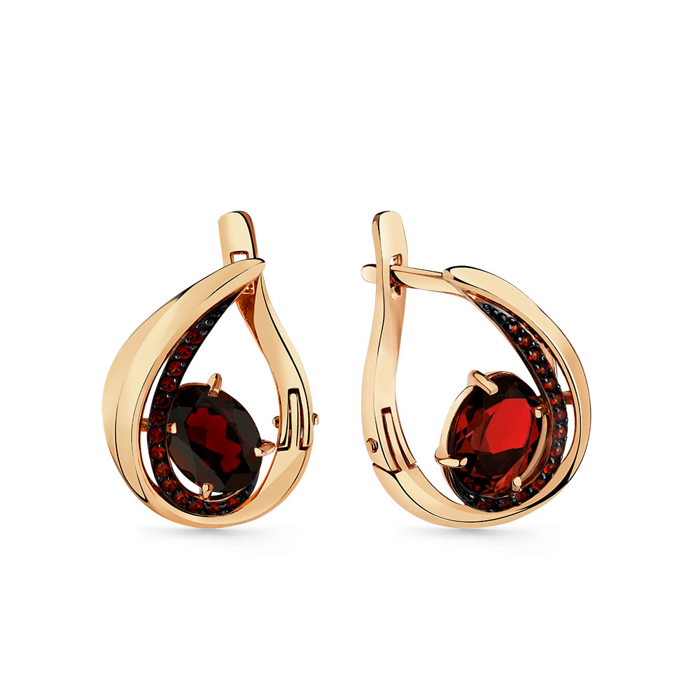 Ювелирное изделие - Серьги в красном золоте с гранатами и фианитами в магазине Best-Gold 139123