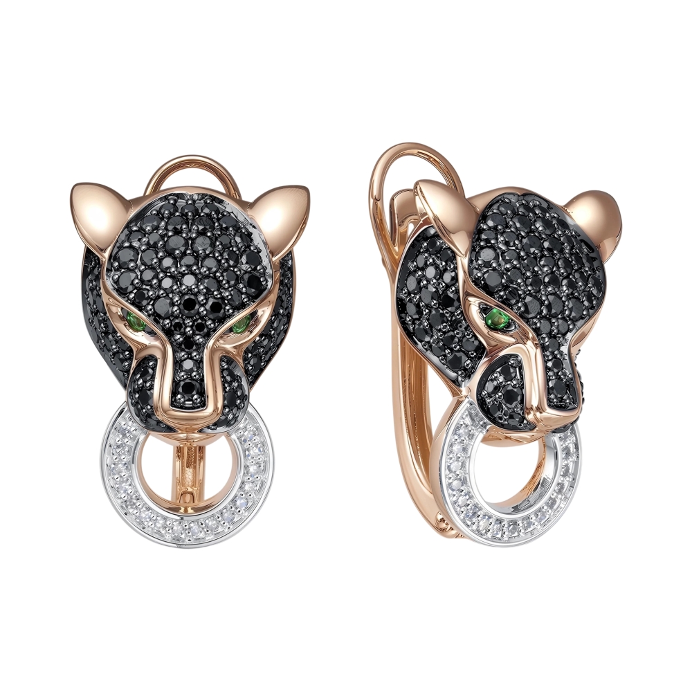 Ювелирное изделие - Серьги из красного золота с изумрудами и бриллиантами в магазине Best-Gold 153855