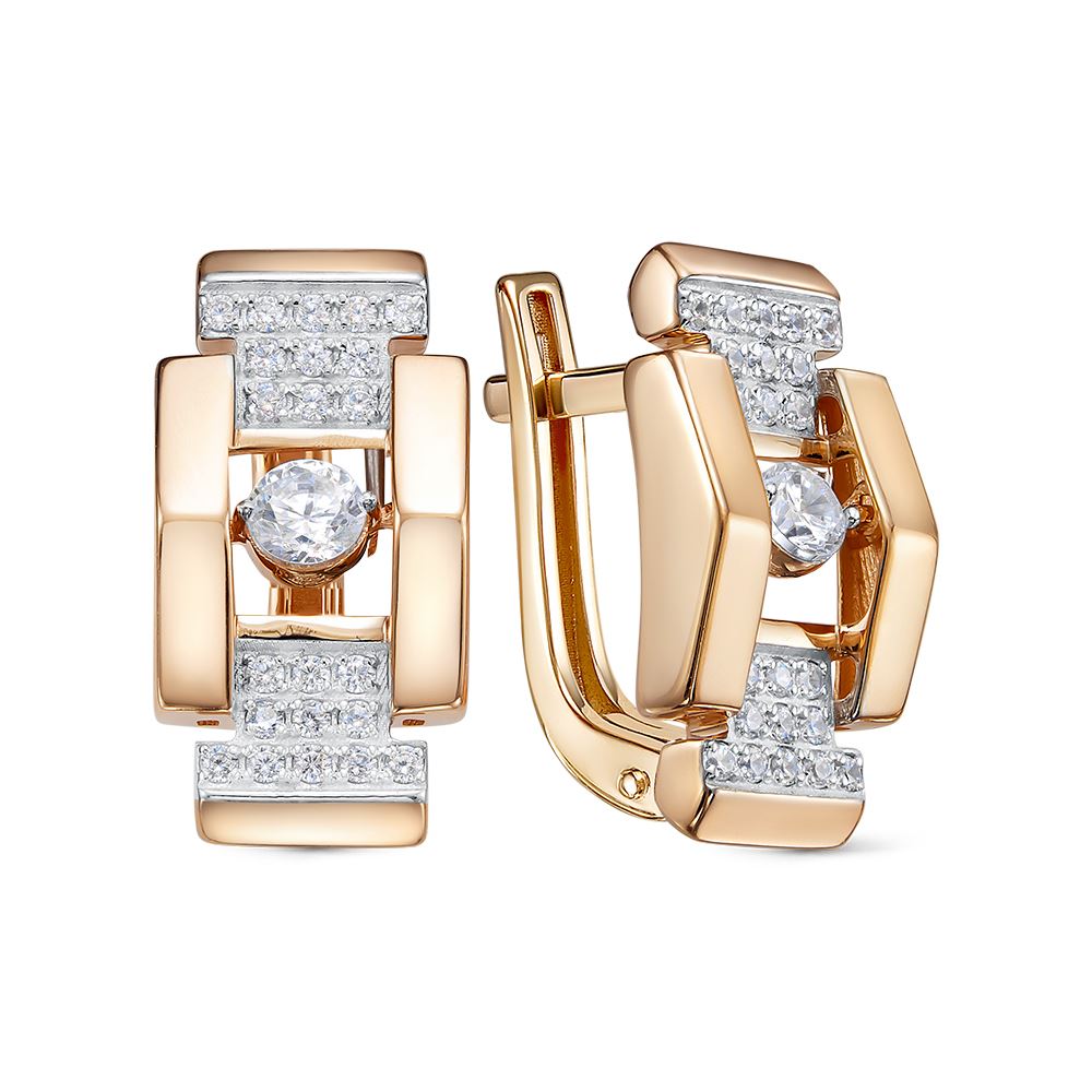 Ювелирное изделие - Серьги из красного золота с бриллианитами и фианитами в магазине Best-Gold 157787