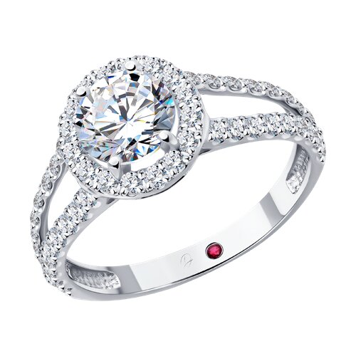 Кольцо из белого золота с бриллиантами и рубином