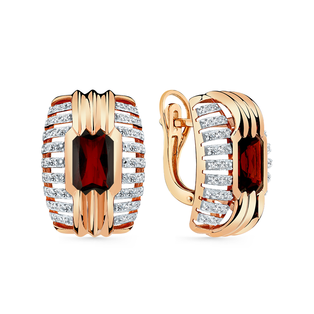 Ювелирное изделие - Серьги из красного золота с гранатом и фианитами в магазине Best-Gold 149349