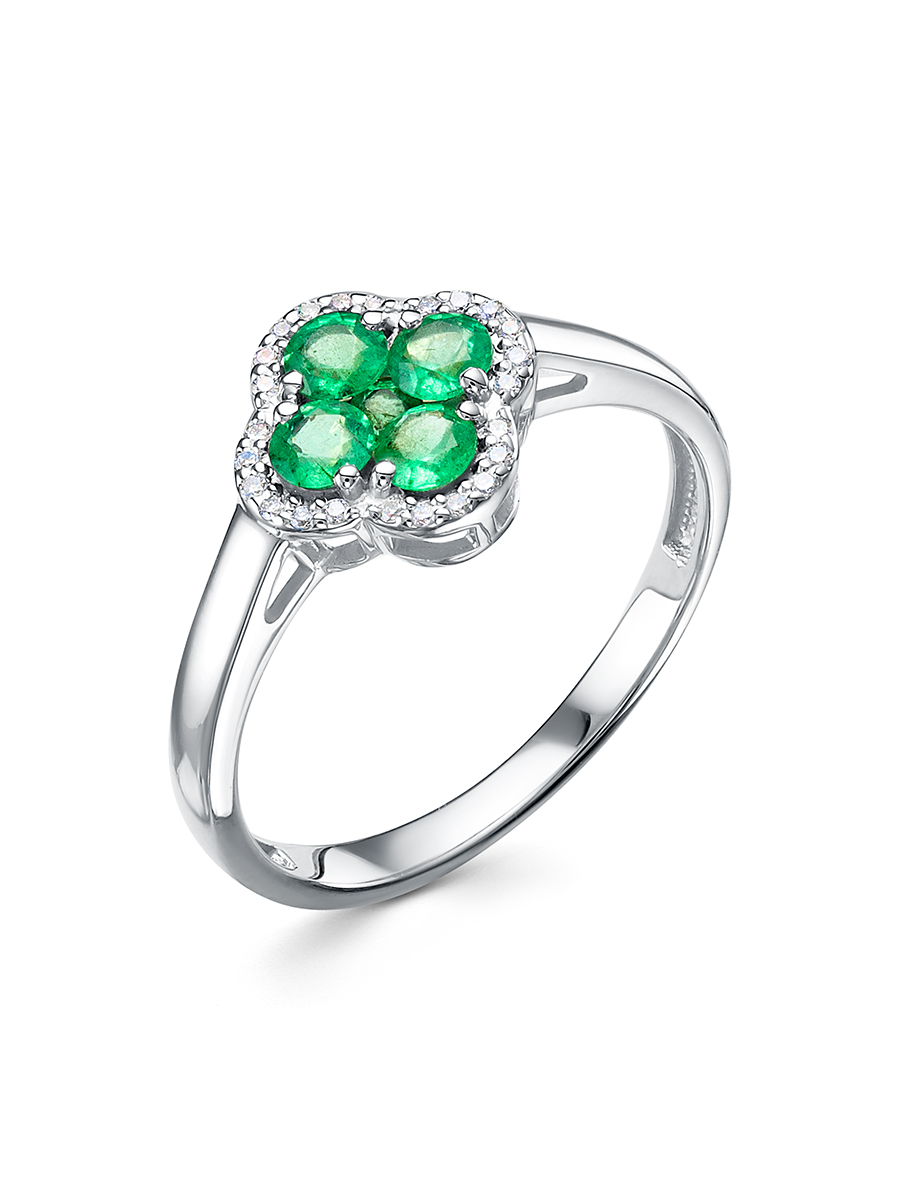 Ювелирное изделие - Кольцо из белого золота с изумрудами и бриллиантами в магазине Best-Gold 131378