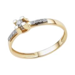 Кольцо помолвочное из желтого золота с бриллиантами