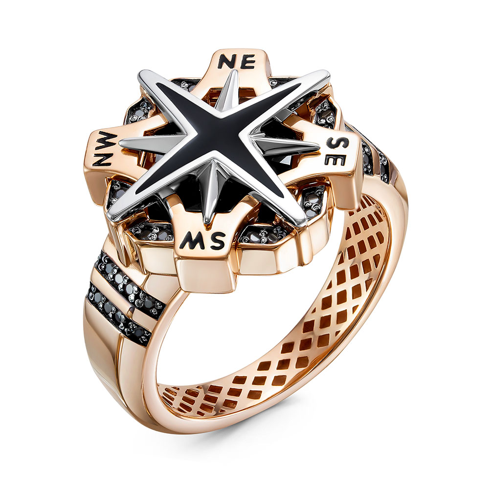 Печатка мужская из красного золота с ониксом и фианитами