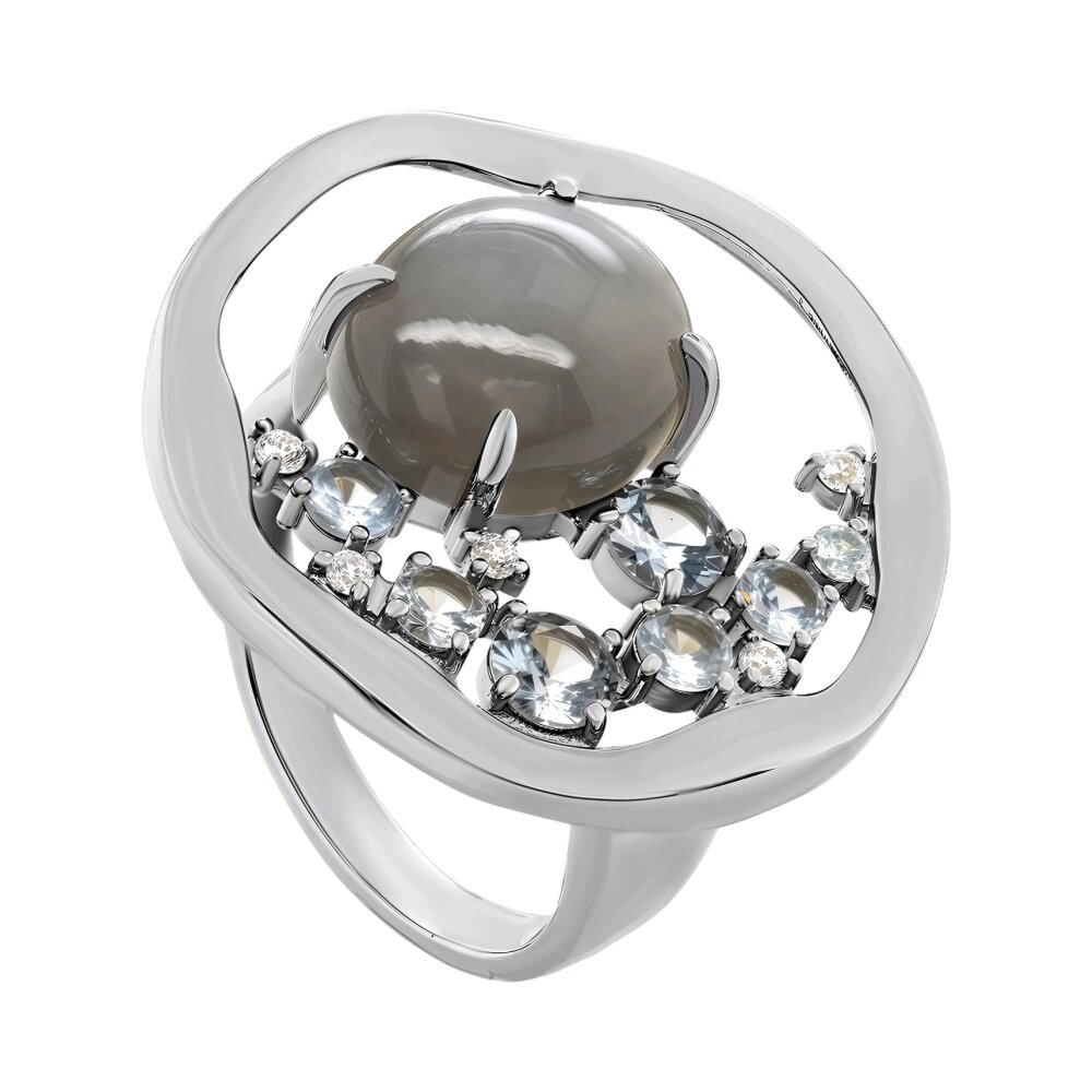 Кольцо из серебра с лунным камнем и фианитами