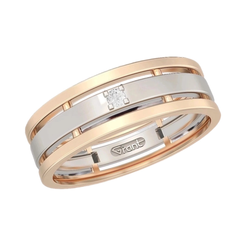 Ювелирное изделие - Обручальное кольцо из комбинированного золота с бриллиантом в магазине Best-Gold 155443