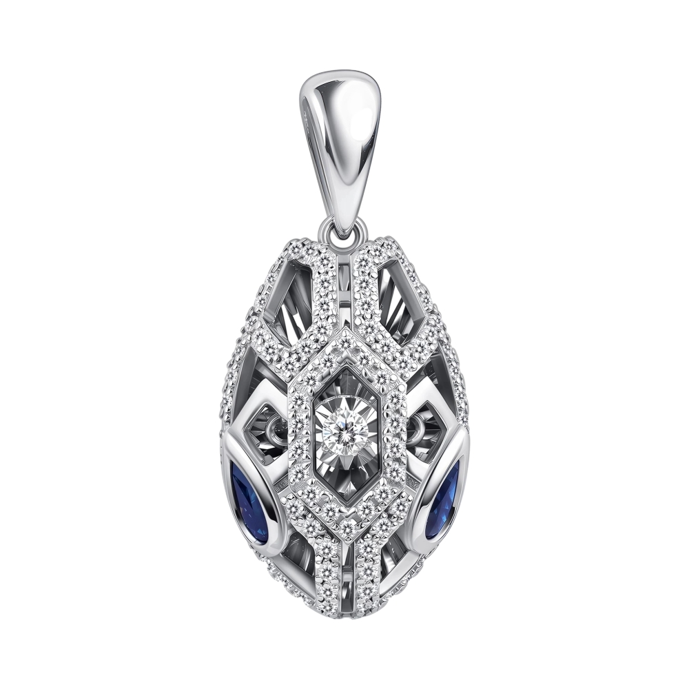 Ювелирное изделие - Подвеска из белого золота с сапфирами и бриллиантами в магазине Best-Gold 151372