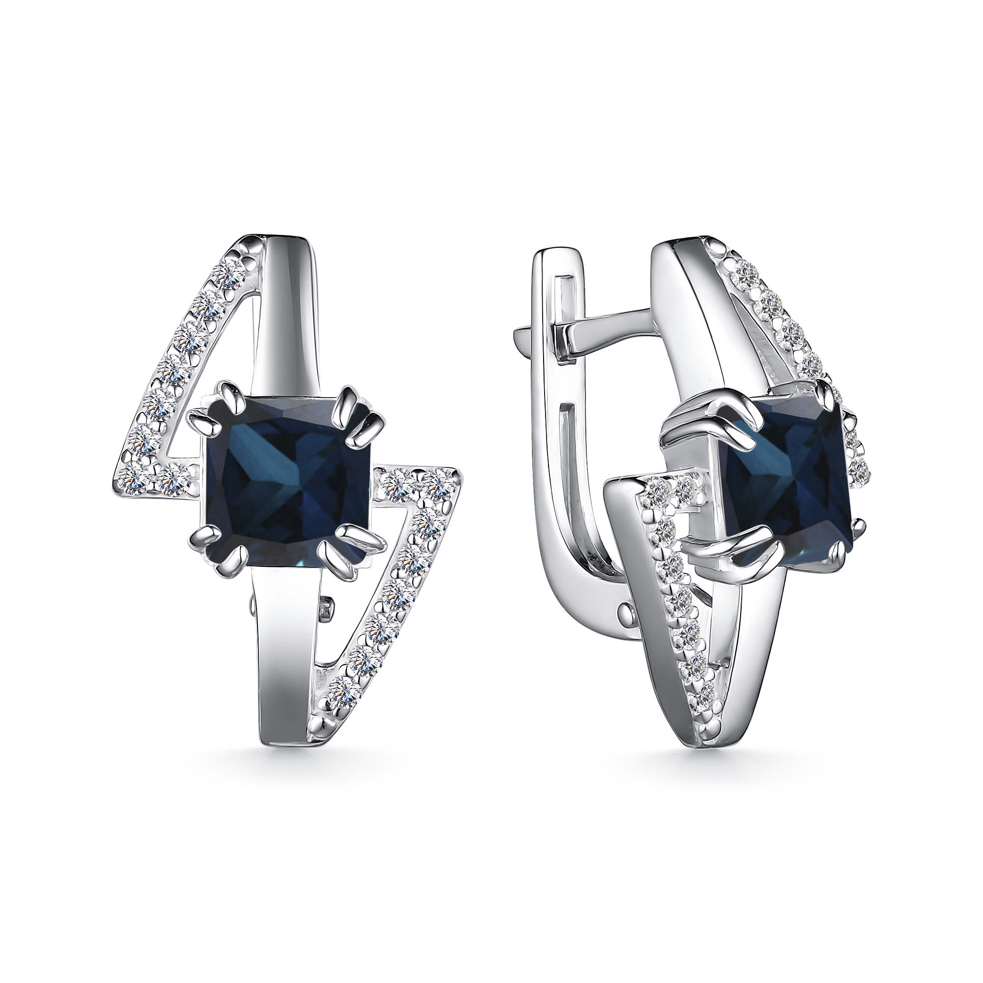 Ювелирное изделие - Серьги из серебра с наноситаллом лондон топаз и фианитами в магазине Best-Gold 146645