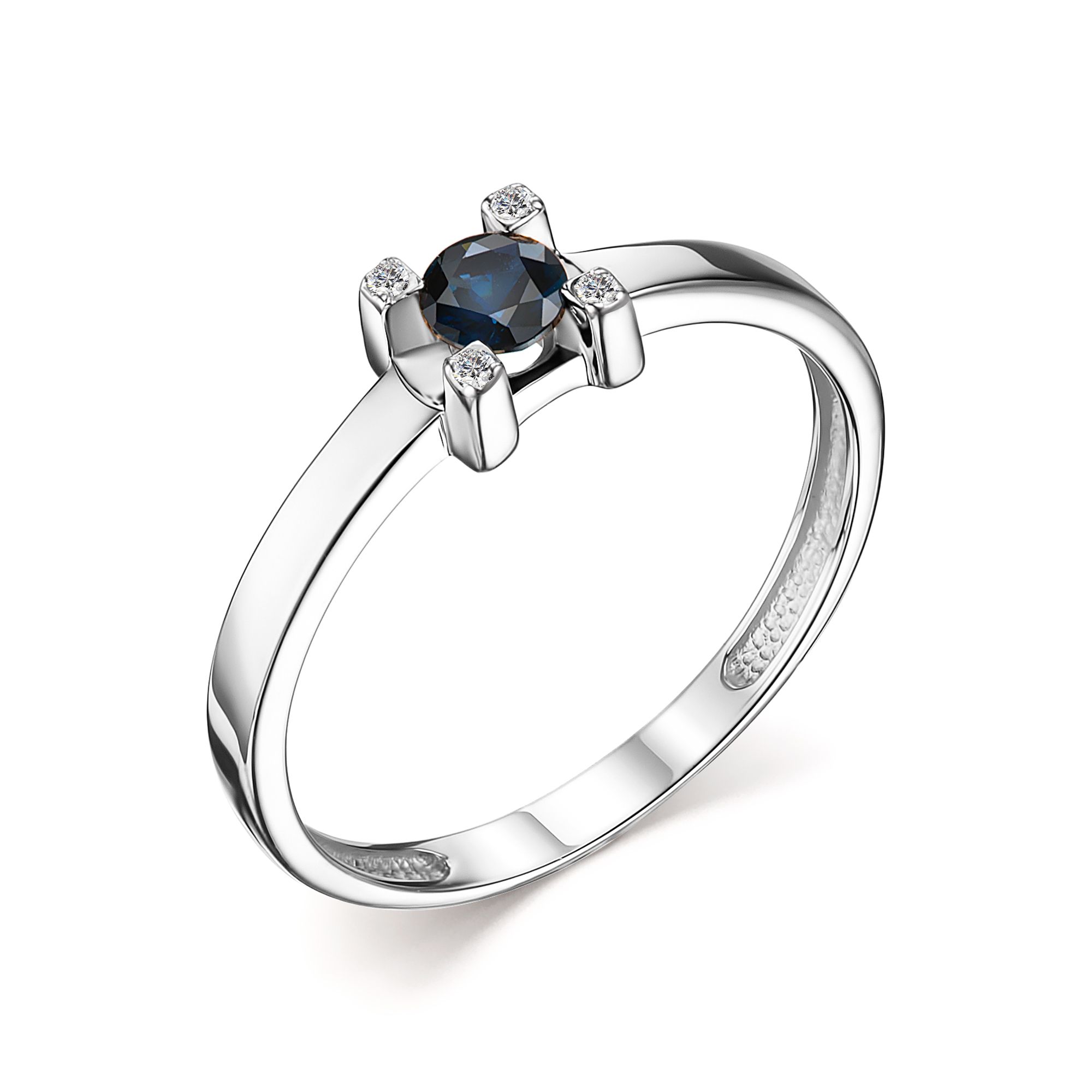 Кольцо  из белого золота с сапфиром и бриллиантами
