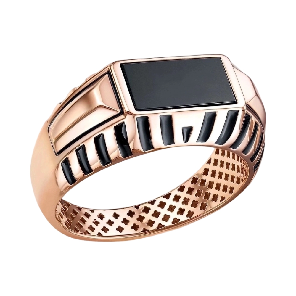 Кольцо из красного золота с ониксом