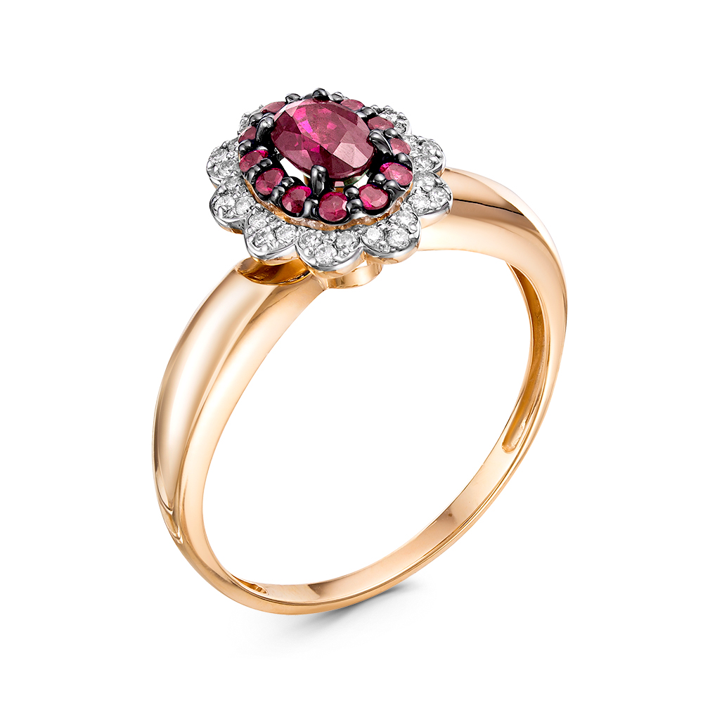 Кольцо из красного золота с рубином и бриллиантами