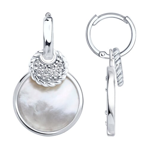 Ювелирное изделие - Серьги из серебра с перламутром и фианитами в магазине Best-Gold 152900