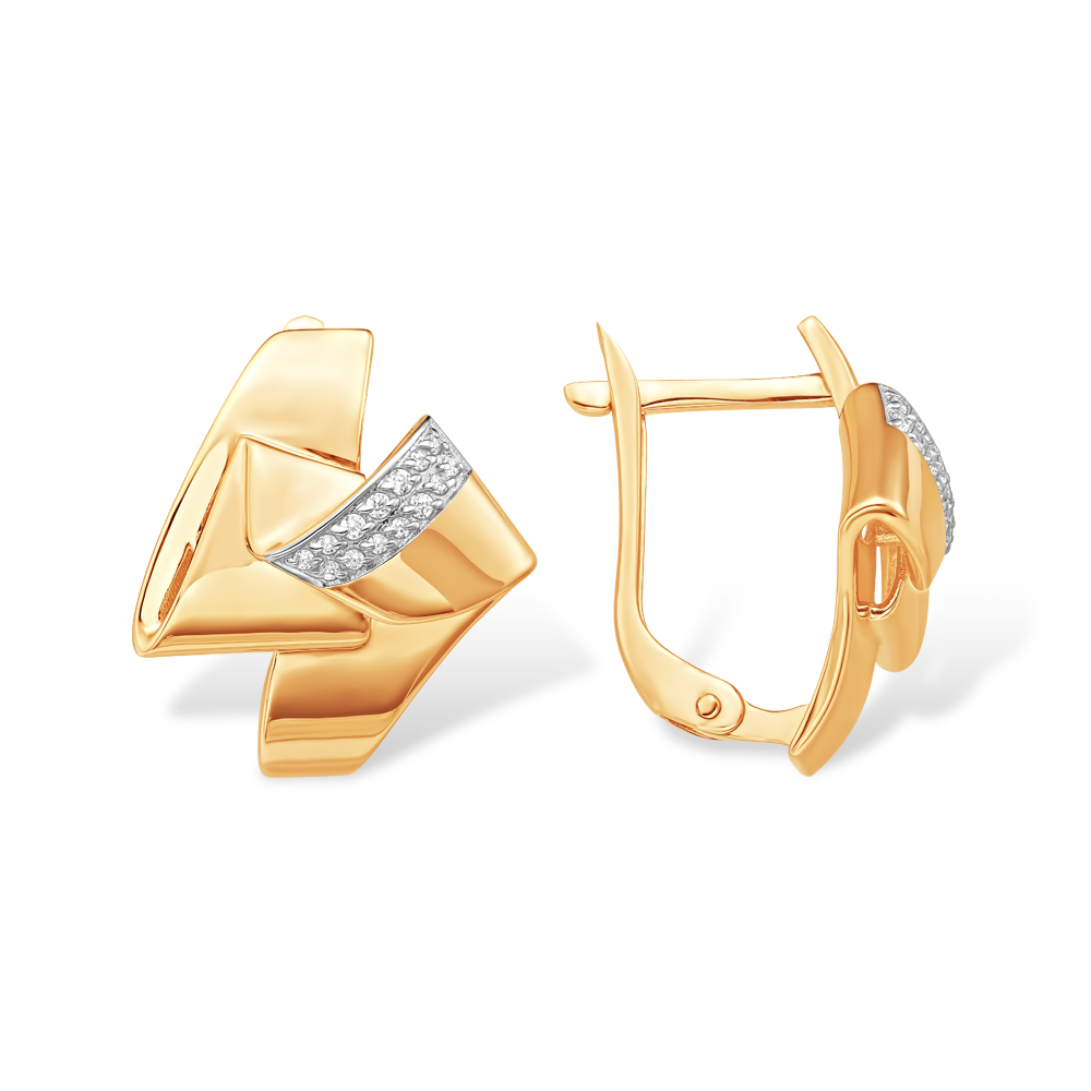 Серьги из красного золота с фианитами