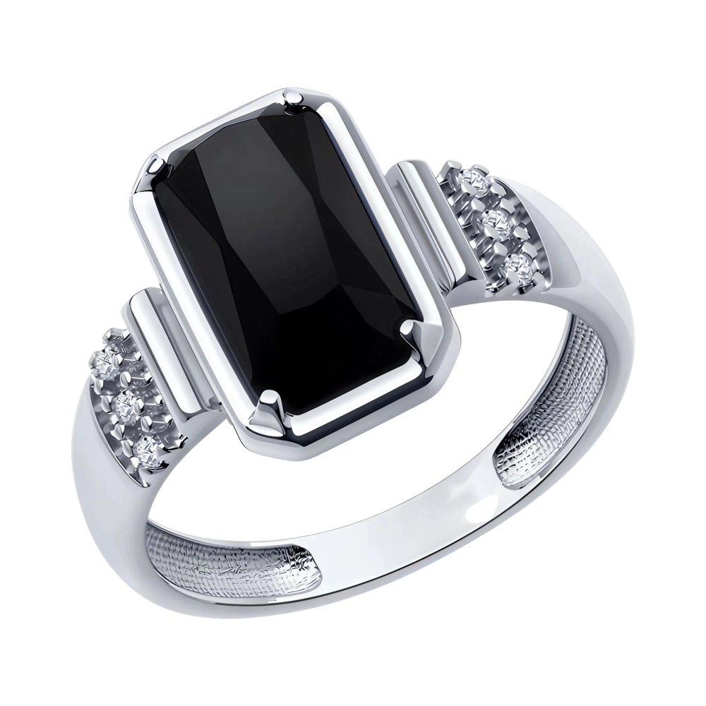 Ювелирное изделие - Кольцо из серебра с агатом и фианитами в магазине Best-Gold 152545