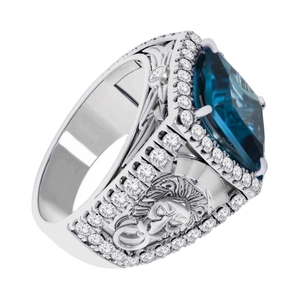 Ювелирное изделие - Мужская печатка из белого золота с бриллиантами и топазом в магазине Best-Gold 039078