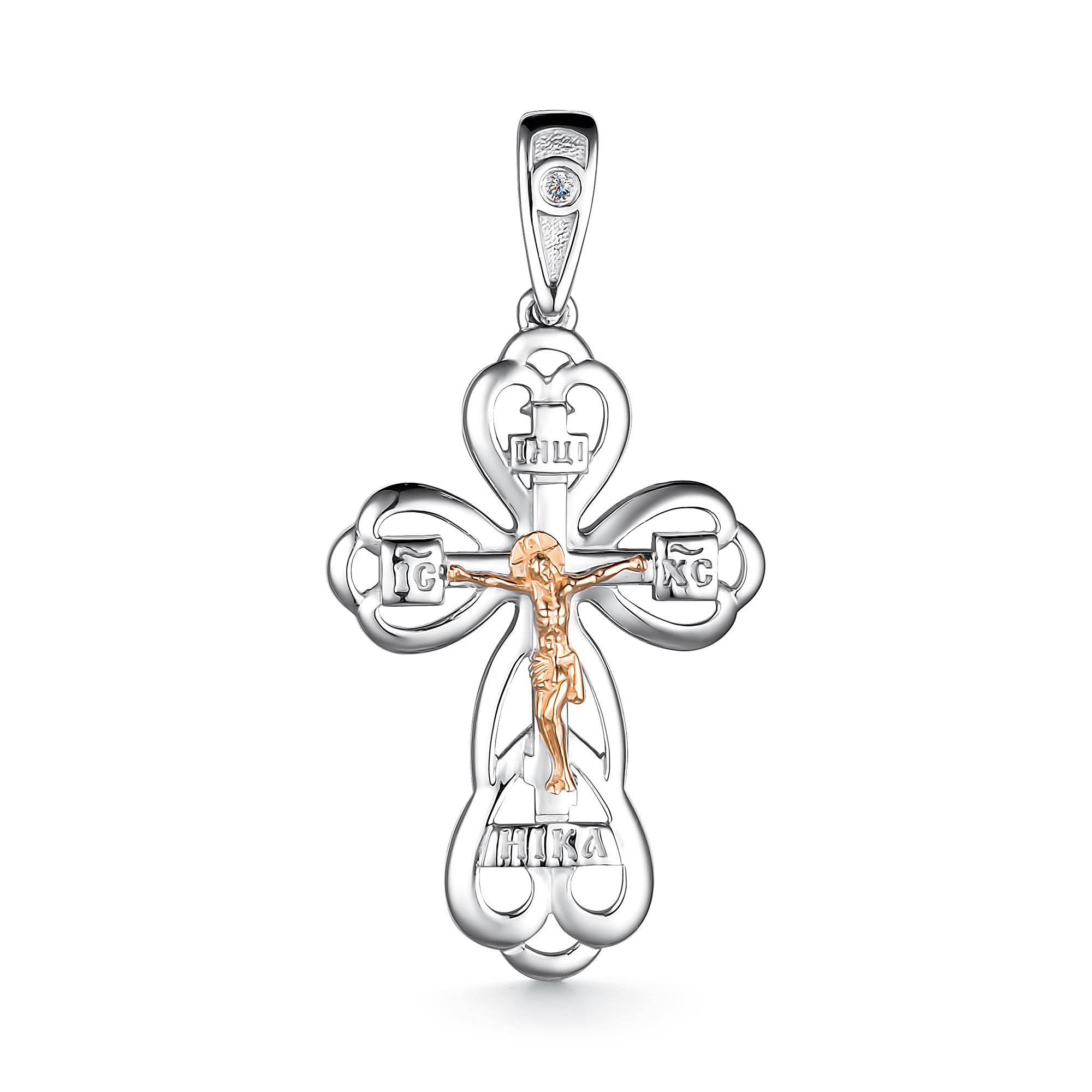 Ювелирное изделие - Крест из серебра с золотом и бриллиантом в магазине Best-Gold 039366