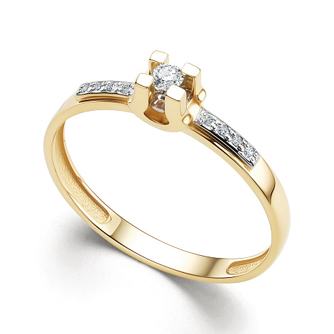 Кольцо помолвочное из желтого золота с бриллиантами