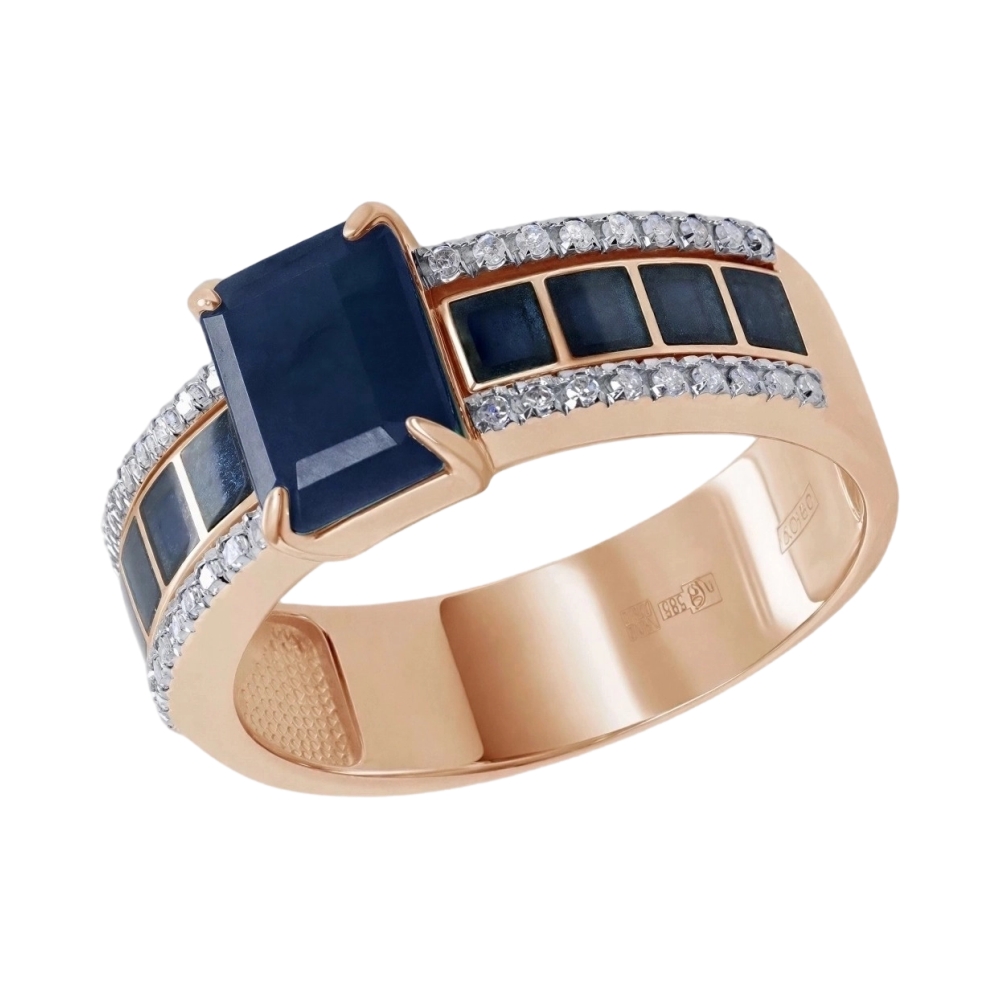 Кольцо из красного золота с сапфиром и бриллиантами