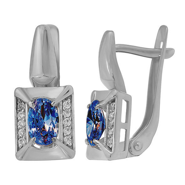 Ювелирное изделие - Серьги из белого золота с сапфирами и бриллиантами в магазине Best-Gold 080041