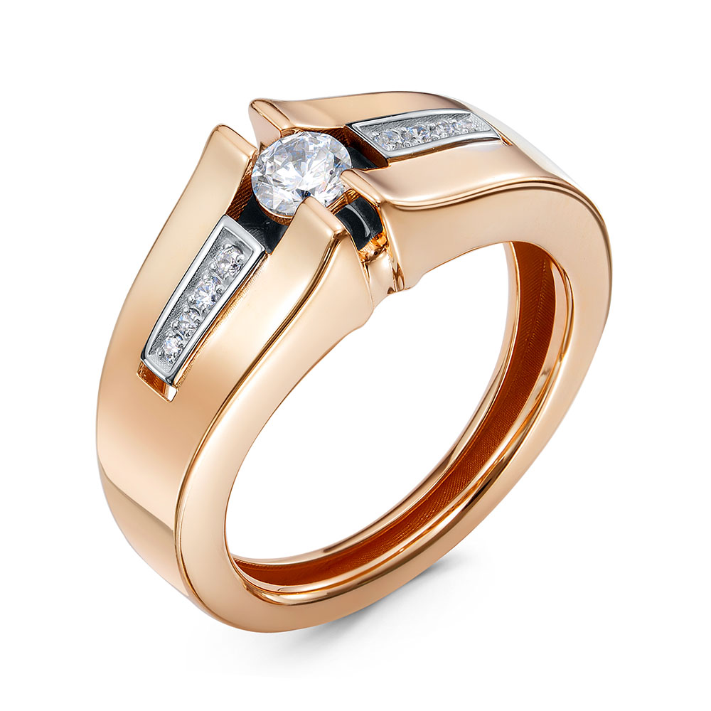 Ювелирное изделие - Кольцо из красного золота с бриллианитом, ониксом и фианитами в магазине Best-Gold 157769